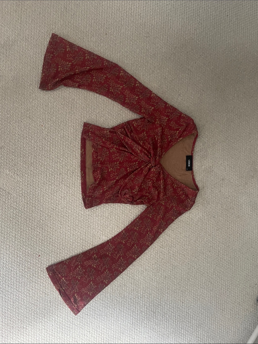 Cider Red Floral Twist-Front Crop Top